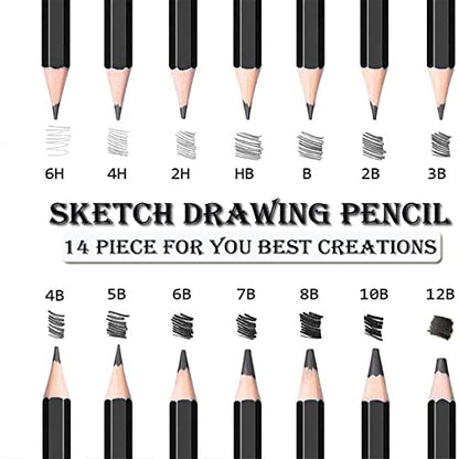 HOTCOLOR Drawing Pencils, 24pcs Art Pencil Set with Graphite Pencils Sketching Pencil Set  Include 12B 10B 8B 7B 6B 5B 4B 3B 2B B HB 2H 4H 6H,