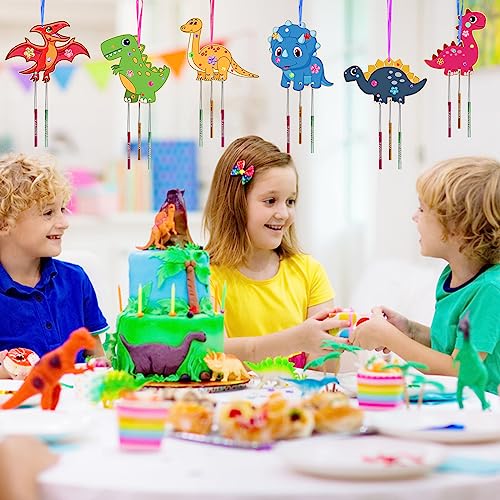 Fennoral 10 Pack Dinosaur Wind Chime Kit for Kids Make Your Own Dinosaur Wind Chime Wooden Arts and Crafts for Girls Boys DIY Coloring Art Activity