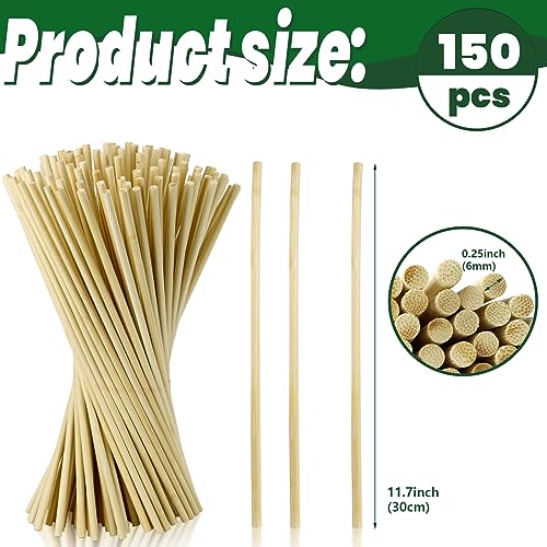 DLOnline 150Pcs Wooden Dowel Rods Wood Sticks - 1/4 x 12 Inch Unfinished Bamboo Sticks Precut Dowels for Crafts and DIY - WoodArtSupply