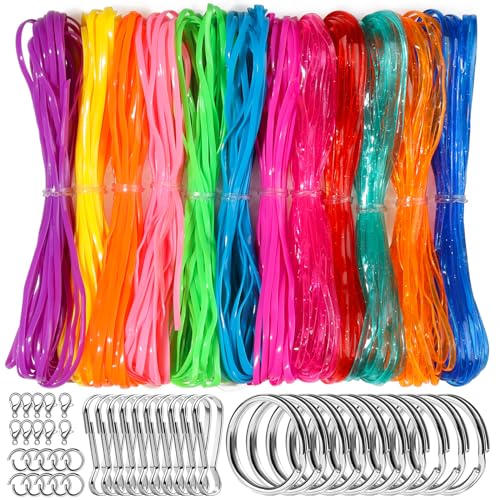 Fandamei Lanyard String Kit, 12 Colors Plastic String Lacing Cord, Bright and Glitter Color, Lanyard String for Crafts, Bracelets and Jewelry Making