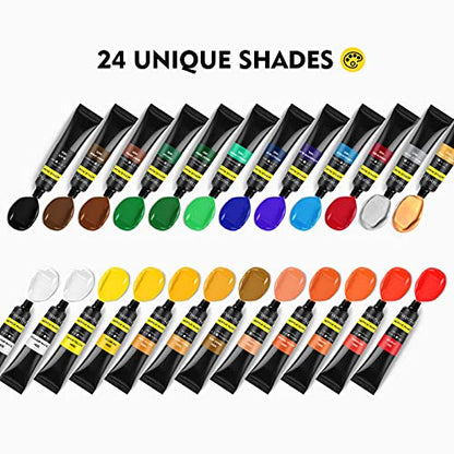 Magicfly 36 Pcs Acrylic Paint Set, 24 Colors(12 ml/0.4 oz) Rich Pigments Acrylic Paint Kit with 6 Paint Brushes, 3 Canvas Panels, 1 Paint Knives, 1