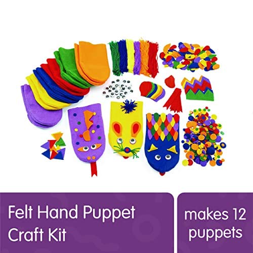 Colorations Felt Imaginary Hand Puppet Craft Kit for Kids, Makes 12 Puppets, Googly Eyes, Dragons, Dramatic Play, Imagination, Creatures, Role Play, Colorations