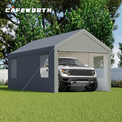 CAPEWORTH Carport,12x20 Heavy Duty Carports,Canopy,Garage,Metal Shed,with 4 Roll-up Ventilated Windows,Outdoor,Storage,Car,Boat,12x20 Gray - WoodArtSupply