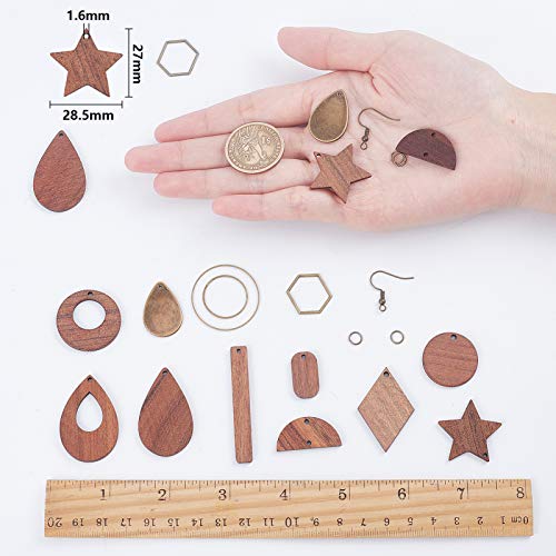 SUNNYCLUE 1 Box DIY 8 Pairs Wooden Dangle Earrings Geometric Wood Earrings Making Starter Kit with 16Pcs Earring Hooks 30Pcs Jump Rings for Women