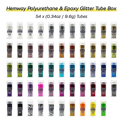 Hemway 54 Glitter Tube Glitter Crystal Box for Polyurethane and Epoxy Resin, Craft, Nail, Jewellery, Art Supplies, Decoration, Shaker Tubes - (54 x - WoodArtSupply