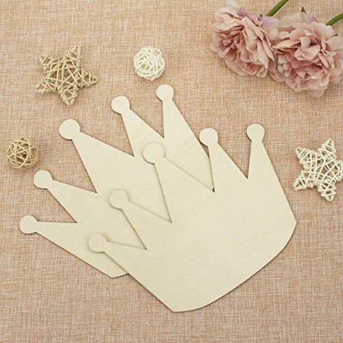 JANOU 6pcs Crown Shaped Wood DIY Craft Cutouts Unfinished Wooden Blank Wood Embellishments Ornaments for Wedding Birthday Christmas Party Decoration, JANOU