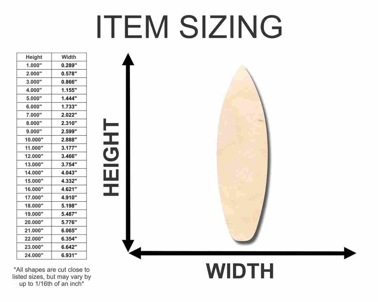 Unfinished Wood Surfboard Shape - Surfing - Ocean - Beach - Nursery - Craft - up to 24" DIY 6" / 1/4" 24 Hour Crafts