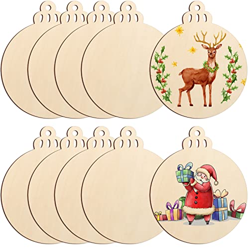 Large Size 7" Wooden Christmas Ornaments to Paint, DIY Blank Unfinished Round Wood Discs Ornament for Crafts Hanging Decorations(10PCS) - WoodArtSupply