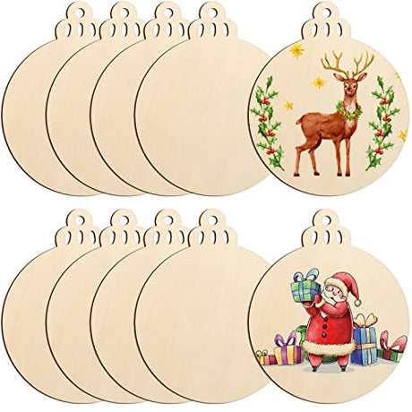 Large Size 7" Wooden Christmas Ornaments to Paint, DIY Blank Unfinished Round Wood Discs Ornament for Crafts Hanging Decorations(10PCS) Sophena