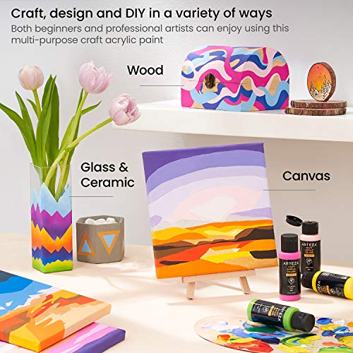 ARTEZA Craft Acrylic Paint, 2oz/60 ml Bottles, Water-Based, Matte Finish Paints,Art Supplies for Art & DIY Projects on Glass, Wood, Ceramics,