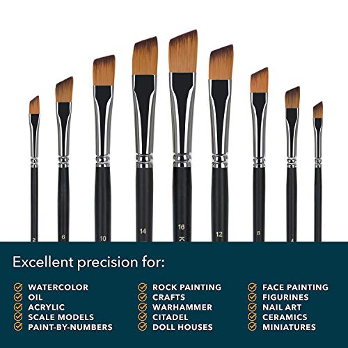 golden maple Artist Paint Brushes Set 9pcs Obilique Tipped Paint Brushes Set for Acrylic Watercolor Oil Painting,Long Handle - WoodArtSupply