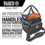 Klein Tools 5541610-14 Tool Bag with Shoulder Strap Has 40 Pockets for Tool Storage and Orange Interior Klein Tools