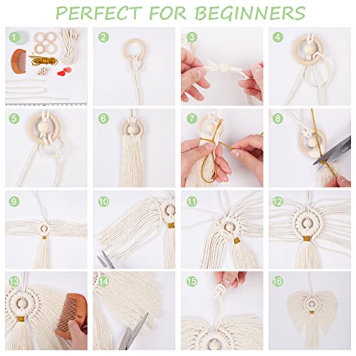 FREEBLOSS 3 Set DIY Macrame Angel Kit Angel Hanging Ornament Boho Macrame Wall Hanging Decor Macrame DIY Kit Gift for Mom Girls - WoodArtSupply