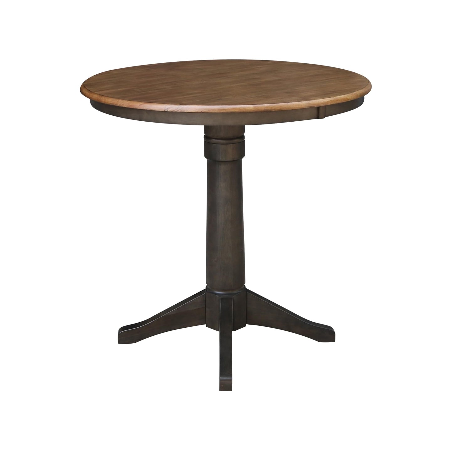 IC International Concepts Round Top Pedestal Dining Table, Counter Height, Hickory/Washed Coal