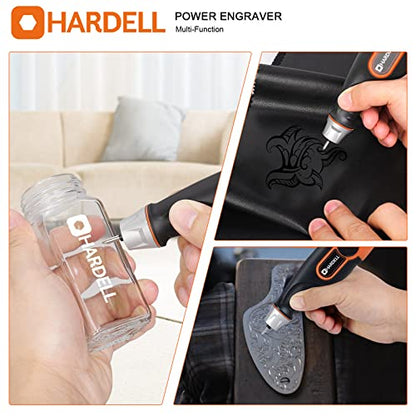 HARDELL 24W Engraver Pen, 5 Speed Engraving Tool with Letter/Number Stencil, Soft Handle Engraver Tool with Tungsten Carbide Steel Bits for Metal,