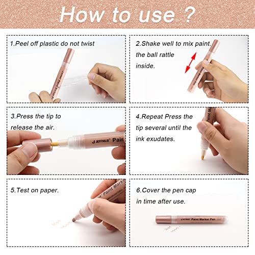 JEFFNIUB Gold,Silver,Rose Gold Paint Pens 6pcs 0.7 Fine Tip+6pcs 2mm Medium Tip Metallic Acrylic Paint Markers, Bundle for Fabric,Wood, Paper, Photo JEFFNIUB