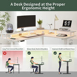 FEZIBO 63" Triple Motor L Shaped Standing Desk with LED Strip & Power Outlets, Height Adjustable Stand up Corner Gaming Desk with Ergonomic Monitor FEZIBO