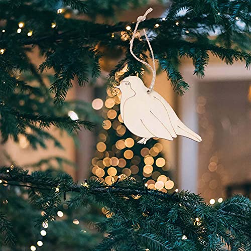 Creaides Bird Wooden Hanging Ornaments Bird Shaped Wood DIY Craft Cutout Wooden Slices Embellishments with Hole Hemp Ropes Gift Tag for Wedding