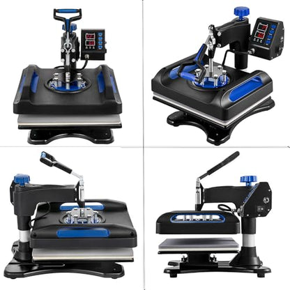 Heat Press Machine 15x15in, Assemble 5 in 1, Fast-Heating, 360 Swing Away, Digital Control Multifunction Sublimation Combo, Blue - WoodArtSupply