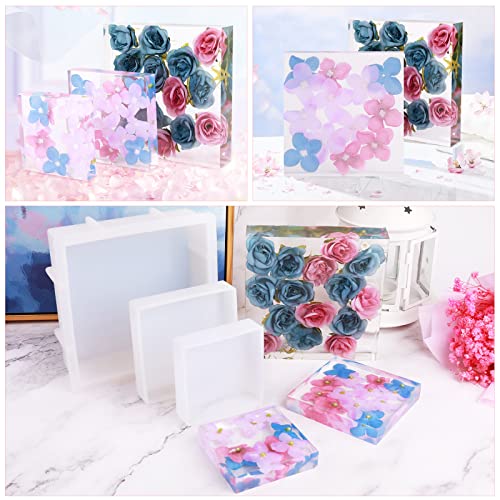 Square Silicone Molds for Resin, Large Resin Mold Glossy Deep Square Molds 6.6''x 2'' w (with 2 Small Square or Rectangular molds) Deep Epoxy Resin AOEDEO