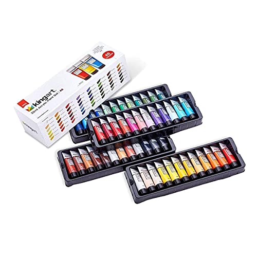 KINGART 500-48 PRO Artist Quality 48 Pc. Acrylic Paint Set, 22ml (0.74oz) Tubes, Set of 48 Unique, Highly Pigmented Colors KINGART