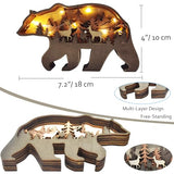 MIYOLO Light Up Bear Art Decor Wooden Brown Bear Figurine with LED Home Shelf Desk Decorations Rustic Multi-Layer Bear Crafts MIYOLO