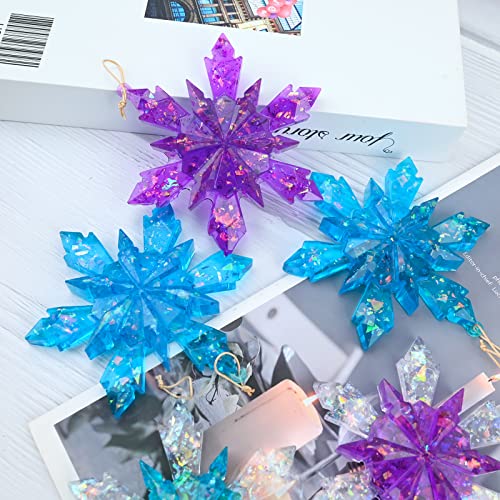 Sakolla 5 Pieces Christmas Silicone Resin Molds 3D Snowflake Molds Silicone Epoxy Casting Resin Mould for DIY Christmas Ornament Jewelry Pendant Sakolla