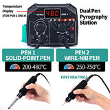 YIHUA 939D-II Pyrography Pen Wood Burning Kit Station 2-in-1 Solid-Point 200~480°C (with Temp Display)/Wire-Nib 250~750°C with 20 Nibs, Solid Points, YIHUA