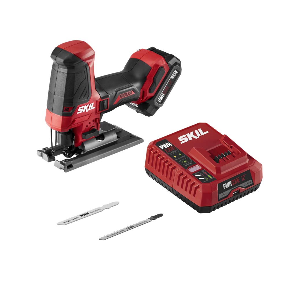 SKIL PWR CORE 12 Brushless 12V Compact Jigsaw Kit Includes 2.0Ah Battery and PWR JUMP Charger - JS5833A-10 - WoodArtSupply