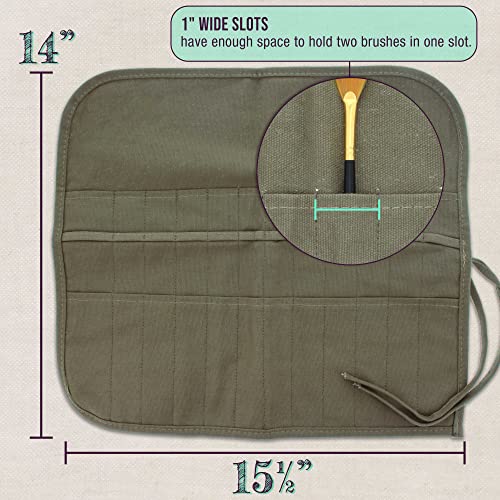 U.S. Art Supply Deluxe Canvas Art Paint Brush Holder & Storage Organizer Roll-Up Case Bag - 24 Slot Pockets Carry Pouch - Protect Artist Acrylic Oil US Art Supply