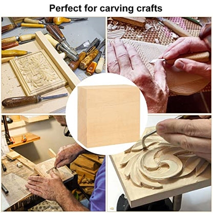 ACXFOND 6PCS 4x4x2 inch Basswood Carving Blocks, Unfinished Wood Blocks for Crafts, Unfinished MDF Wood Squares Wooden Blocks for Arts and Crafts