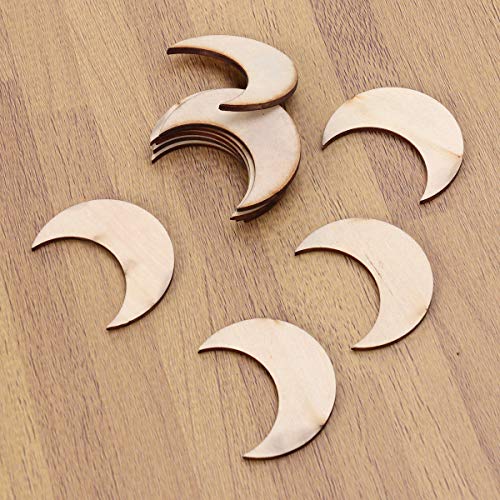 JANOU 20pcs Moon Wood Cutouts DIY Craft Embellishments Gift Unfinished Wood Ornaments Decoration JANOU