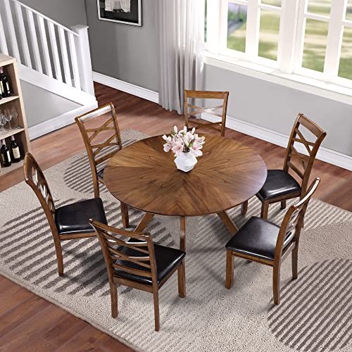 Uolfin Round Dining Table for 6, Solid Wood, 52-Inch - WoodArtSupply