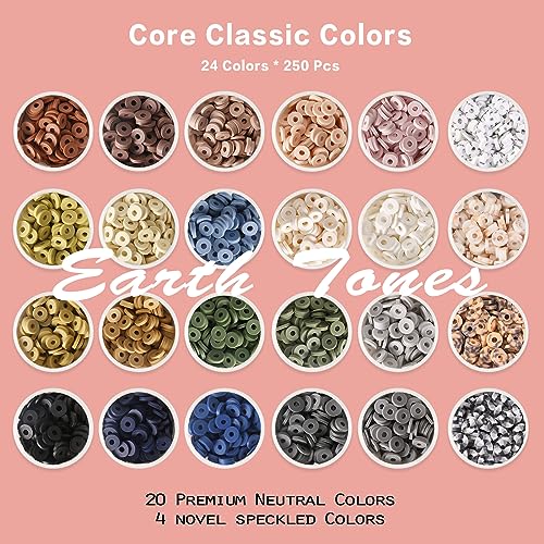 ADIIL 7200 Pcs Clay Beads Bracelet Making Kit, 24 Neutral Colors 6mm Polymer Clay Beads for Jewelry Making, Friendship Bracelet Heishi Beads with - WoodArtSupply