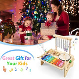 Kids Drum Set,Baby Musical Instrument for Toddler,Wooden Xylophone for Toddlers with Baby Drum Set and Wind Chime,Montessori Musical Instruments Toys BCY hohipi