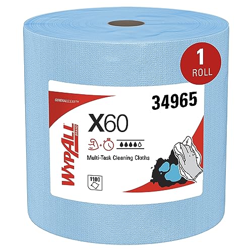 WypAll General Clean X60 Multi-Task Cleaning Cloths (34965), Jumbo Roll, Blue, 1,100 Sheets / Roll, 1 Roll / Case Wypall