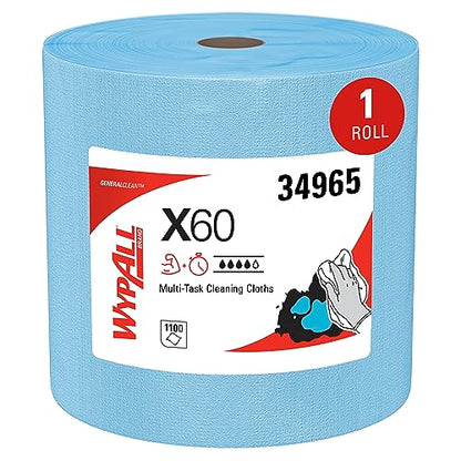 WypAll General Clean X60 Multi-Task Cleaning Cloths (34965), Jumbo Roll, Blue, 1,100 Sheets / Roll, 1 Roll / Case - WoodArtSupply