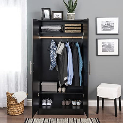 Prepac Elite 32" Storage Cabinet Closet, Black Storage Cabinet, Linen Cabinet, Wardrobe Cabinet with Hanging Rail and Shelves 20" D x 32" W x 35" H, - WoodArtSupply