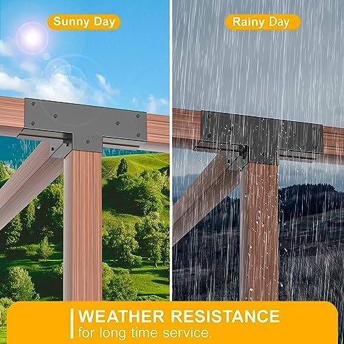 TROPTOLKY 4x4 Pergola Brackets Kit, 4-Way Powder-Coated Woodworks Corner Brackets, 2 Bracket Shoulders & 2 Wood Post Base, 4PCS Woodwork Pergola Kit TROPTOLKY
