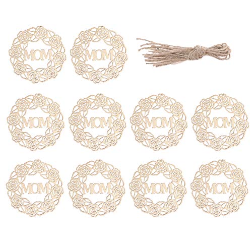 PartyKindom 10pcs Mother's Day Pendant Wooden Embellishments Mother s Day Party Decor Unfinished Wood Cutouts decoraciones para salas de casa Wreath PartyKindom