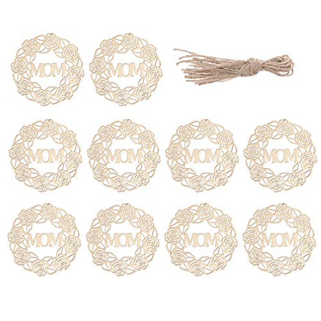 PartyKindom 10pcs Mother's Day Pendant Wooden Embellishments Mother s Day Party Decor Unfinished Wood Cutouts decoraciones para salas de casa Wreath PartyKindom