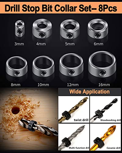 SHITIME 34 Pack Wood Working Chamfer Drilling Tools, 6 Countersink Drill Bit Set, 7 Counter Sinker Drill Bit Set, 8 Plug Cutters for Wood, 8 Drill
