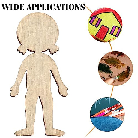 Wooden Boy Girl Cutout 50pcs Wood Female Shapes Unfinished Wooden Cutout Blank Wooden Slices for DIY Painting Staining Burning Crafts Projects DIY HOMSFOU