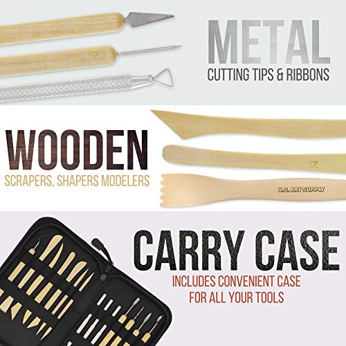 US Art Supply 14-Piece Pottery, Clay Sculpture & Ceramics Tool Set with Canvas Zippered Case US Art Supply