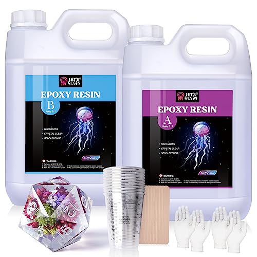 LET'S RESIN Resin Epoxy Kit, 1.5 Gallon Bubble Free & Crystal Clear Epoxy Resin Supplies with Measuring Cups,Stir Stick,Gloves,Resin and Hardener for - WoodArtSupply