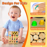 TINTECUSA Busy Board Montessori Toys for Toddler, Wooden Sensory Board Switch Toy with Shape Sorter LED Light Up Toys Educational Plane Travel TINTECUSA
