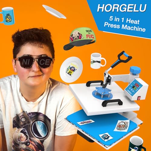 HORGELU 5 in 1 Heat Press Machine 15x15 Inch Heat Transfer Machine 360-Degree Swing Away Multifunction Digital Sublimation Combo Heat Press for T - WoodArtSupply