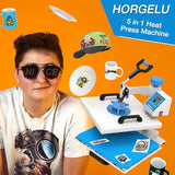 HORGELU 5 in 1 Heat Press Machine 15x15 Inch Heat Transfer Machine 360-Degree Swing Away Multifunction Digital Sublimation Combo Heat Press for T Horgelu