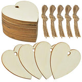 obmwang 50 Pieces 3" Natural Heart Wood Slices, DIY Wooden Ornaments Unfinished Predrilled Wooden Heart Embellishments with Natural Twine for obmwang