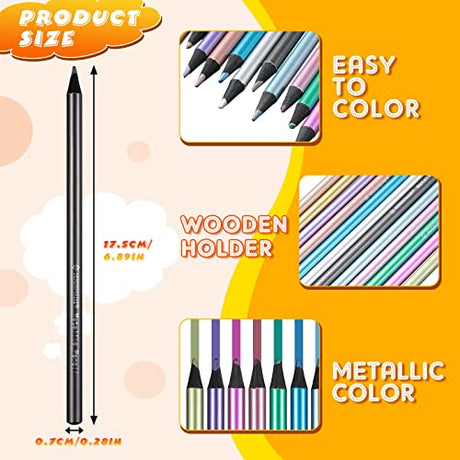 Zhehao 24 Pcs Metallic Colored Pencils Wood Drawing Pencils 12 Assorted Colors Sketching Pencil Colorful School Supplies for Art Drawing Kids Zhehao